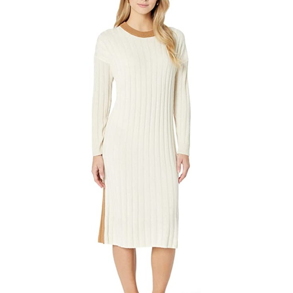 Madewell (Re)sourced Ribbed Midi Sweater Dress in Antique Cream
